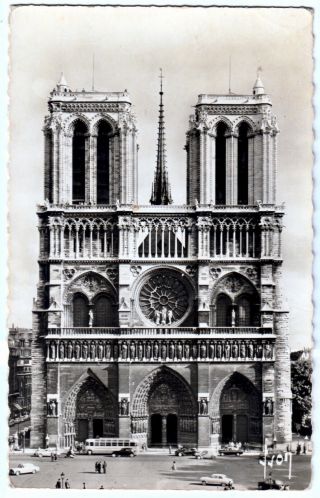 Postcard The Western FaÇade,  Notre - Dame,  Paris.  Posted 1960 