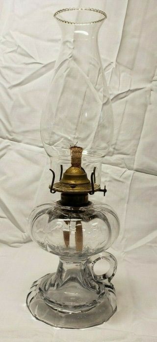 Antique Vintage Old Clear Glass Kerosene Oil Finger Lamp With Chimney