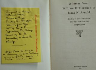 Book - A Letter From Wm.  Herndon To Isaac N.  Arnold Relating To Abraham Lincoln