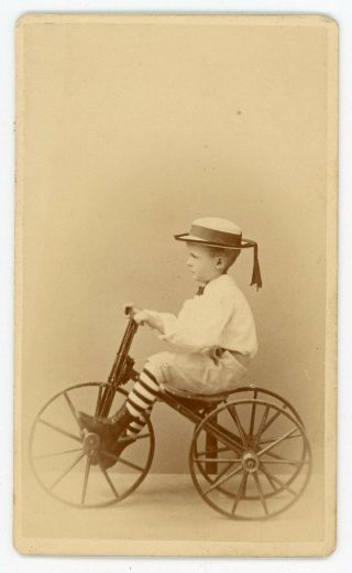 Boy Rides A Tricycle Cdv Photo Identified Brooklyn Ny