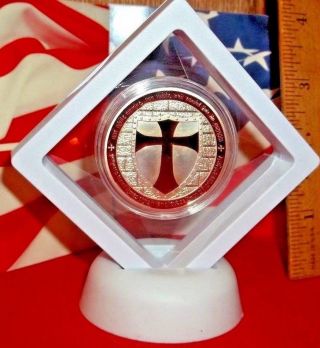3 - D Red Cross Masonic Knights Templar Silver Plated Commemorative Art - Coin /