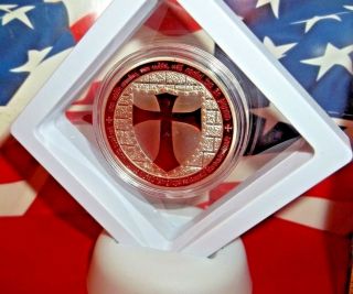3 - D Red Cross Masonic Knights Templar Silver Plated Commemorative ARt - Coin / 2