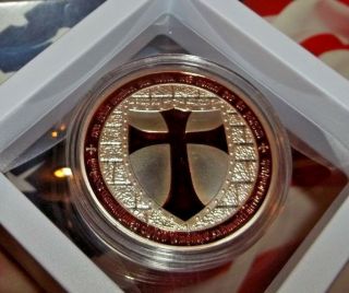 3 - D Red Cross Masonic Knights Templar Silver Plated Commemorative ARt - Coin / 4
