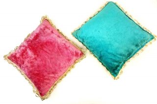 Vintage Mid Century Pink & Blue Crushed Velvet Accent Throw Pillows