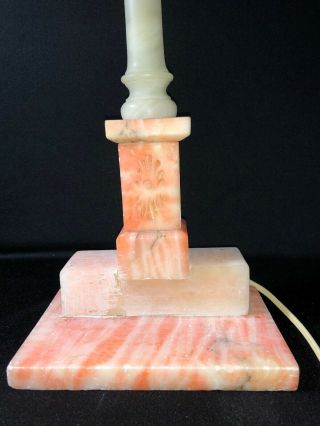 Antique Vintage Pink Alabaster Art Deco Table Lamp & Dome Shade Made In Italy 2