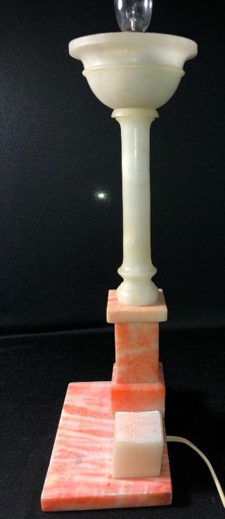 Antique Vintage Pink Alabaster Art Deco Table Lamp & Dome Shade Made In Italy 5
