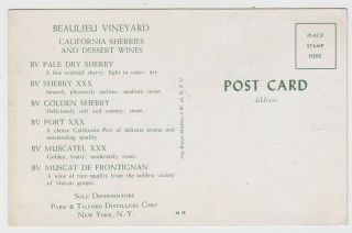 Beaulieu Vineyard California Sherries & Wine 1960s Advertising Postcard 2