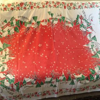Vintage Christmas Tablecloth 100 Cotton No Tag Christmas Bells/holly