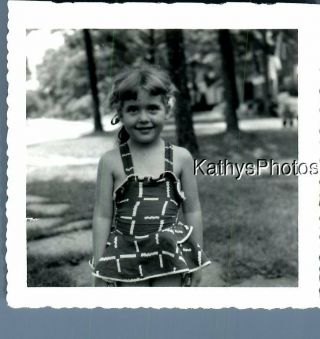 Found B&w Photo F,  5301 Little Girl In Dress Posed Smiling
