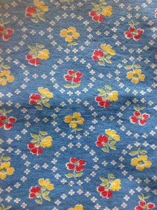 Vintage Full Feed Sack Red Yellow Tiny White Flowers On Delphinium Blue