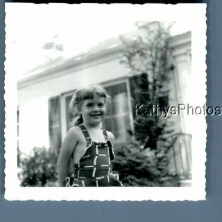 Found B&w Photo F,  5303 Little Girl In Dress Posed Smiling