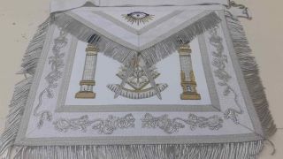 Masonic Regalia Past Master Apron White Gold Hand Embroider.  J. .  B