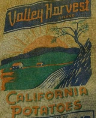 Vintage Valley Harvest Burlap Potato Sack Bag California Potatoes Decor