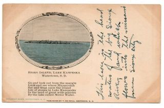 Sd South Dakota Watertown Stony Island Lake Kampeska Codington County Postcard