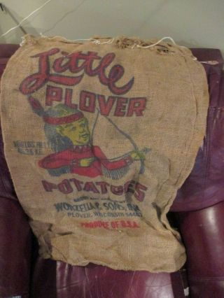 Vintage Little Plover Burlap Potato Sack Bag Boy With Bow And Arrow