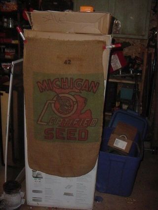 Vintage Burlap Bag Sack 100 Lbs Cabin Cottage Decor Michigan Certified Seed