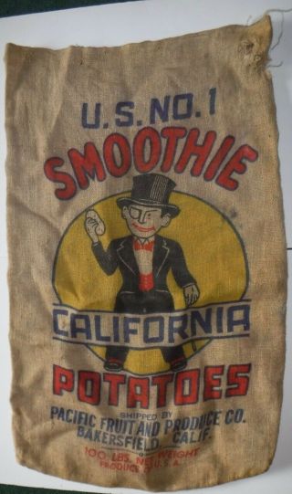 Vintage Smoothie California Potatoes Burlap 100 Lbs Potato Sack Bag U.  S.  1
