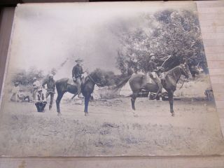 Very Old Large Photo Western Cowboys Indians Horses Vintage