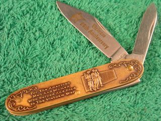 Winchester Brass 2 Blade Pocket Knife " Vietnam 35th Anniversary " Made In Usa