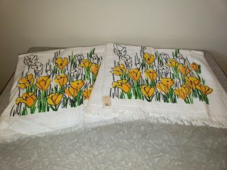 2 Vintage Vera Neumann Linen Kitchen Towels Yellow Flowers Marshall Fields Purc