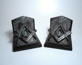 Antique Masonic Bookends - L.  V.  Aronson 1922 -