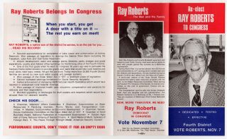 Ray Roberts Texas Congress Us House Political Brochure Mckinney Tx A&m Denton