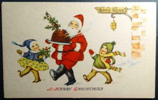Postcard A Merry Christmas - Santa Claus Children Bake Shop