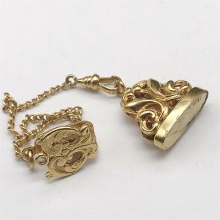 Antique 9ct Rolled Gold Patent 1904 Clip On Brooch Fob Wax Seal Pendant