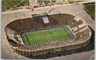 1947 Notre Dame University Postcard " Aerial View Of The Stadium " Football Linen