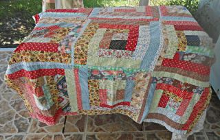 Vintage Patchwork Scrap Quilt Top Unfinished Approx 67 1/2 " X 50 1/2 " Homemade