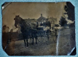 Tintype Of Two Men On Horse Drawn Cart - Mid To Late 1800 