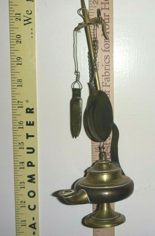 Antique Small Brass Hanging Oil Lamp With Hook And Tools