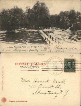 1906 Lake George,  Ny Assembly Point Rotograph Warren County York Postcard