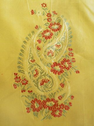 2 3/4 Yards X 58 " Golden Yellow French Silk Taffeta Damask Paisley Motif Fabric