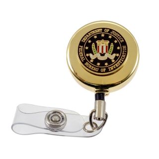 Fbi Badge Reel Federal Seal Emblem Gold Retractable Id Holder Security Lanyard