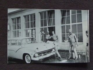 African American U.  S.  Army Soldiers Washing 1955 Ford Fairlane Vtg Photo