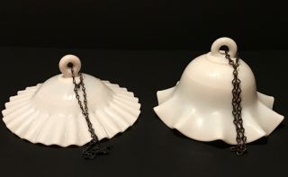 2 Antique Victorian White Glass Kerosene Oil Lamp Smoke Bells Shade Chimney