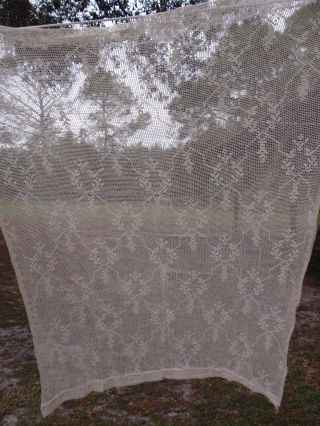 Vintage Ivory Open Waffle Weave Window Curtain Handmade Lace Sheer Geometric
