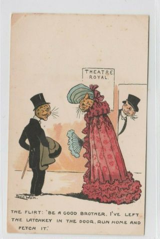 Vintage Postcard Artist Louis Wain " The Flirt " 1900s