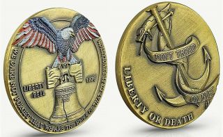 Liberty Bell Antique Bronze Coin Anchor Bird Snake 3d Antique Gold Lustre Old Us