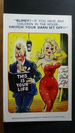 Bamforth Comic Postcard: Big Boobs,  Eamonn Andrews & This Is Your Life Tv Series