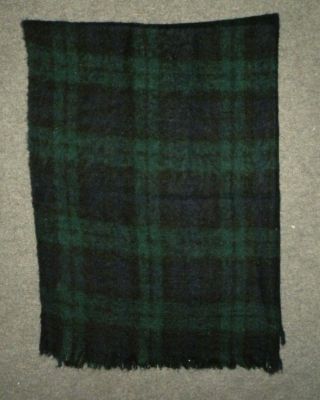 Vtg Scott Country Tartan Plaid Wool Mohair Blanket 67 " X 48 " Black Green Purple