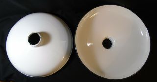 2 Vintage White Enamel Porcelain Light Lamp Shades 12 "