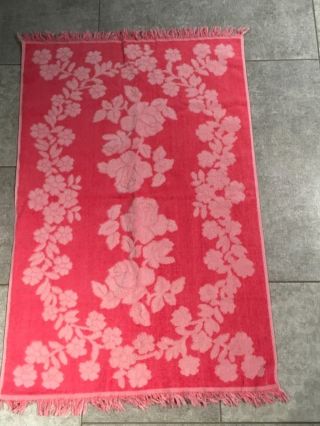 Vtg Cannon Royal Family Pink Floral Cotton Bath Towel Retro Mcm Roses