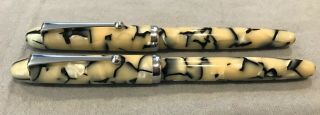 Pearl And Black Marbled Fountain And Rollerball Pen Set - Estate