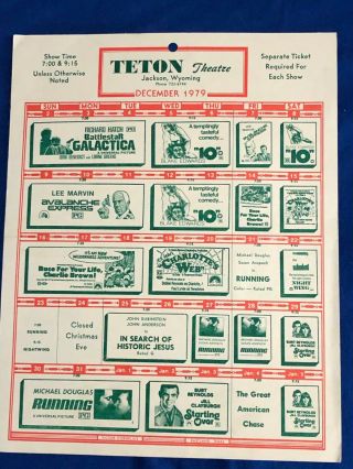Teton Theater Jackson Hole Wyoming Movie Advertisement Cards 1979