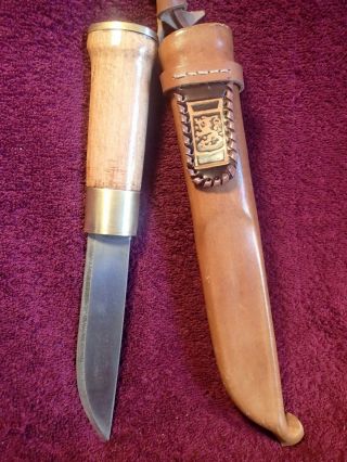 Wide Blade Heavy Sharp Knife Puukko W Leather Sheath Finland Finnish