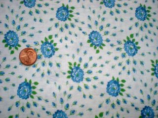 FLORAL Intact Vtg FEEDSACK Quilt Sewing Doll Clothes Craft Fabric Blue Green 2