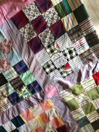 Vintage Handmade Patchwork Quilt Top 73” By 84” Vintage Fabric