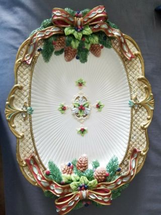 Vintage Fitz Floyd Florentine Large Oval Christmas Platter 18 " W/box